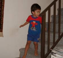 Going downstairs to check out the presents.