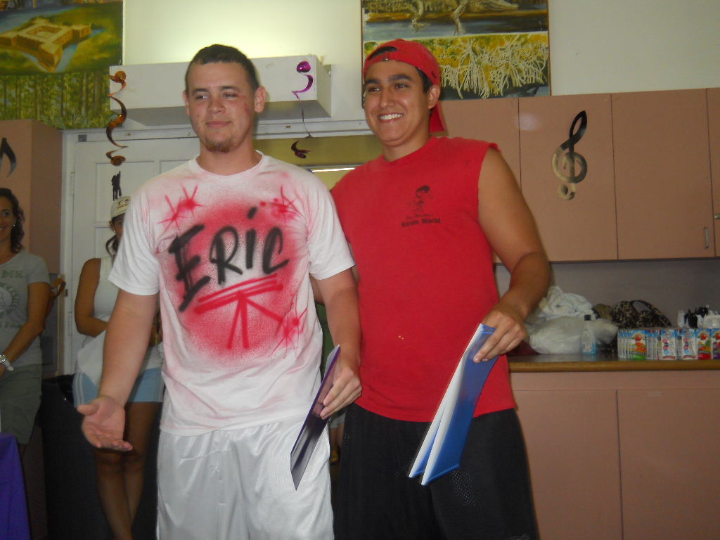 Counselor Isaac in the red t-shirt